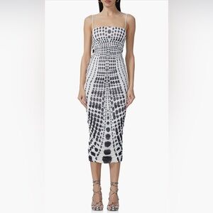 AFRM Black and White Smocked Pencil Dress Midi Length